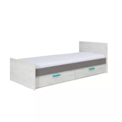 Einzelbett 90x200 DEANY - Kraft Eiche / Esche / Türkis
