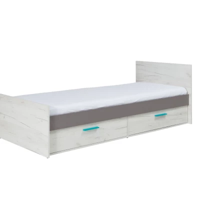 Einzelbett 80x200 DEANY - Kraft Eiche / Esche / Türkis