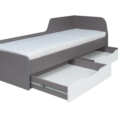 Einzelbett mit Schubladen 80x200 MANKATO - grau / glänzend weiß