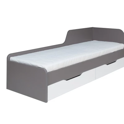 Einzelbett mit Schubladen 80x200 MANKATO - grau / glänzend weiß