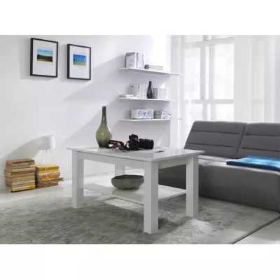 Couchtisch mit Ablage DASSEL 1 - weiß glänzend