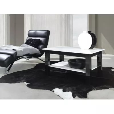 Couchtisch mit Ablage DASSEL 1 - schwarz glänzend / weiß glänzend