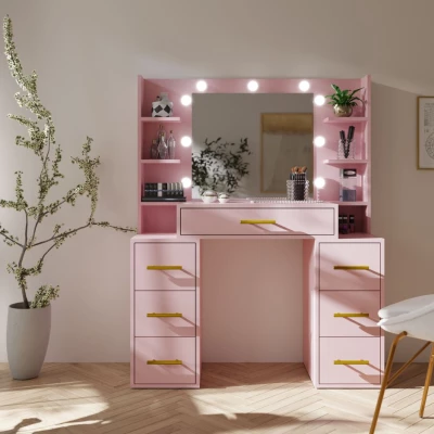 Schminktisch mit Spiegel BERTHA - Marshmallow + GRATIS LED-Beleuchtung