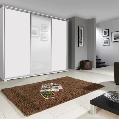 Großer Kleiderschrank 255 cm mit Spiegel, DARWIN - weiß