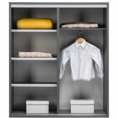 Kleiderschrank mit Regalen, 120 cm, MANKATO – grau/glänzend weiß