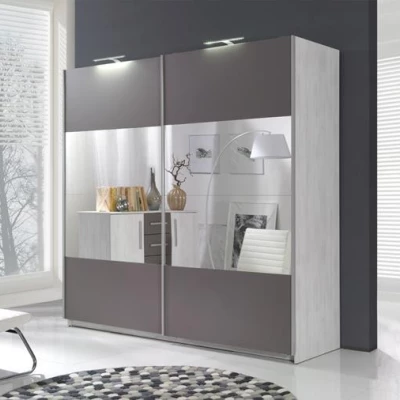 Spiegelschrank 225 cm KIMBALL 1 – Norwegische Kiefer / Grau + GRATIS LED-Beleuchtung