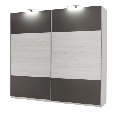 Breiter Kleiderschrank 225 cm KIMBALL – Norwegische Kiefer / Grau + GRATIS LED-Beleuchtung