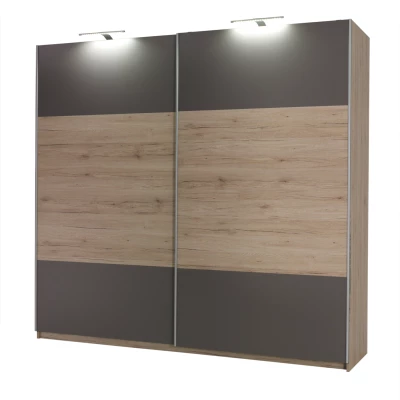 Breiter Kleiderschrank 225 cm KIMBALL – San Remo Eiche / Grau + GRATIS LED-Beleuchtung