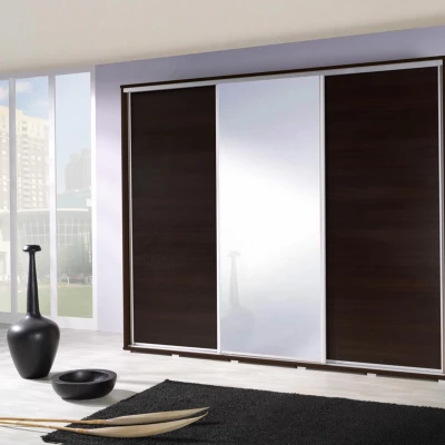 Kleiderschrank mit Spiegel 255 cm MAKEL - Kastanienbraun Wenge