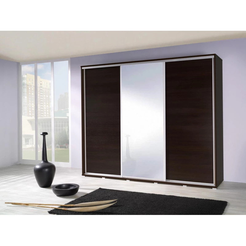 Kleiderschrank mit Spiegel 255 cm MAKEL - Kastanienbraun Wenge