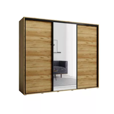 Kleiderschrank mit Spiegel 255 cm MAKEL - Eiche Catania