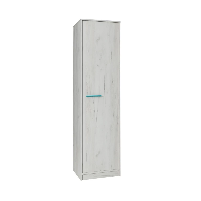 Schmaler Kleiderschrank 50 cm mit Kleiderstange DEANY – Eiche/Esche/Türkis