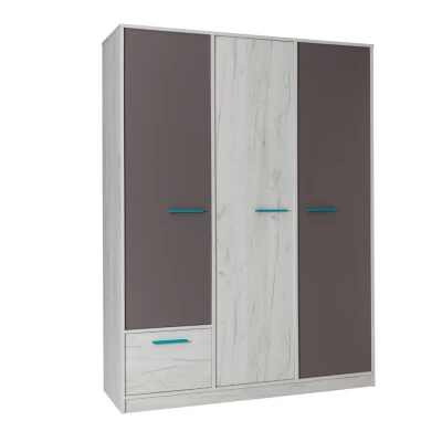 Breiter Kleiderschrank 145 cm DEANY – Kraft Eiche/Esche/Türkis