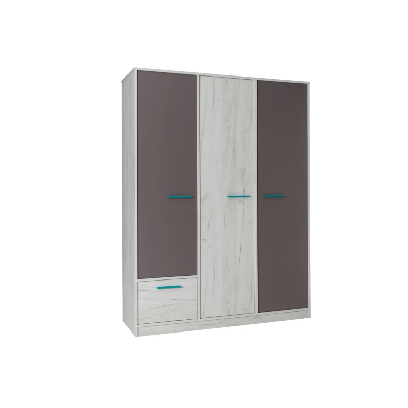 Breiter Kleiderschrank 145 cm DEANY – Kraft Eiche/Esche/Türkis