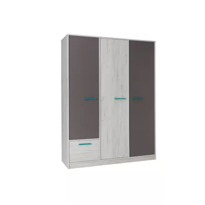 Breiter Kleiderschrank 145 cm DEANY – Kraft Eiche/Esche/Türkis