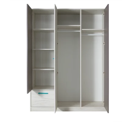 Breiter Kleiderschrank 145 cm DEANY – Kraft Eiche/Esche/Türkis