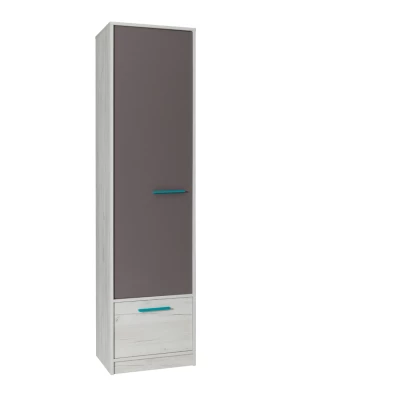 Schmaler Kleiderschrank 50 cm DEANY – Kraft Eiche / Esche / Türkis