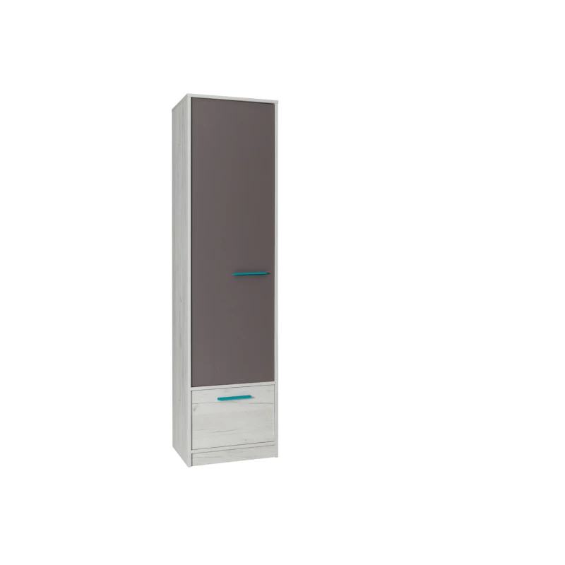 Schmaler Kleiderschrank 50 cm DEANY – Kraft Eiche / Esche / Türkis