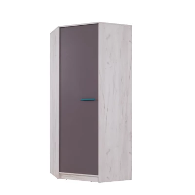 Eckkleiderschrank 85 cm DEANY – Kraft Eiche / Esche / Türkis