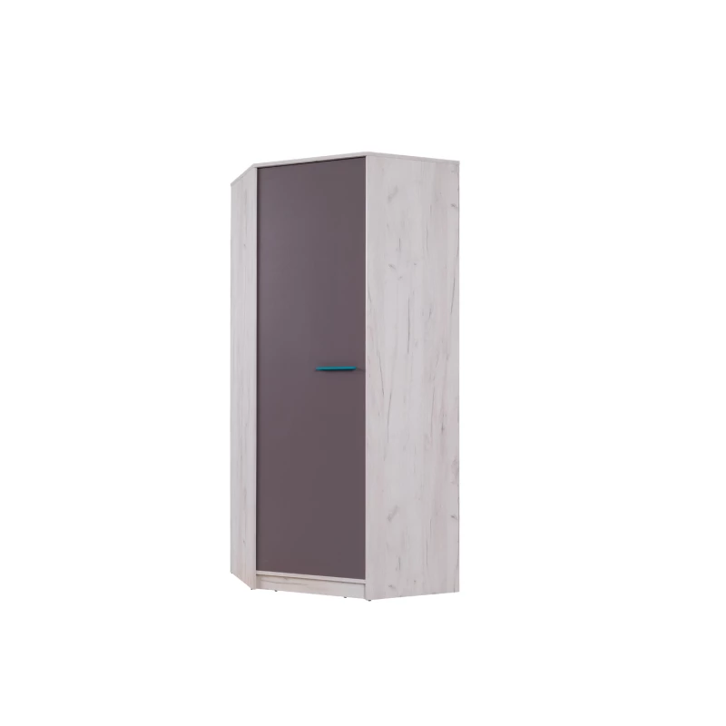 Eckkleiderschrank 85 cm DEANY – Kraft Eiche / Esche / Türkis