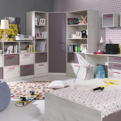 Eckkleiderschrank 85 cm DEANY – Kraft Eiche / Esche / Türkis