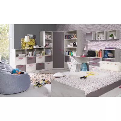 Eckkleiderschrank 85 cm DEANY – Kraft Eiche / Esche / Türkis