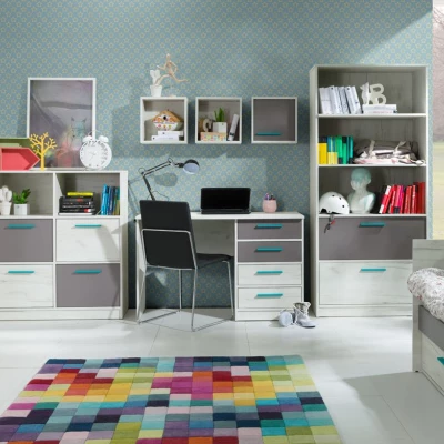 Schmaler Kleiderschrank 50 cm mit Kleiderstange DEANY – Eiche/Esche/Türkis