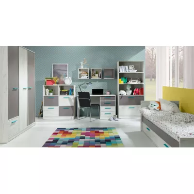 Schmaler Kleiderschrank 50 cm mit Kleiderstange DEANY – Eiche/Esche/Türkis