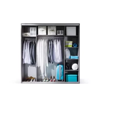 Breiter Kleiderschrank 206 cm MANKATO - grau / glänzend weiß