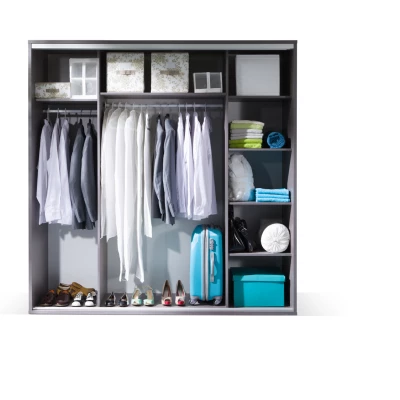 Kinderkleiderschrank 206 cm MANKATO - grau / glänzend weiß