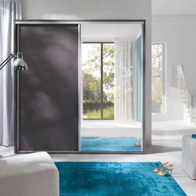 Spiegelschrank 206 cm MANKATO - grau / glänzend weiß
