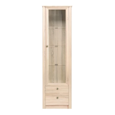 Schmale Vitrine mit Schubladen FRIDLEY – Sonoma-Eiche + GRATIS LED-Beleuchtung
