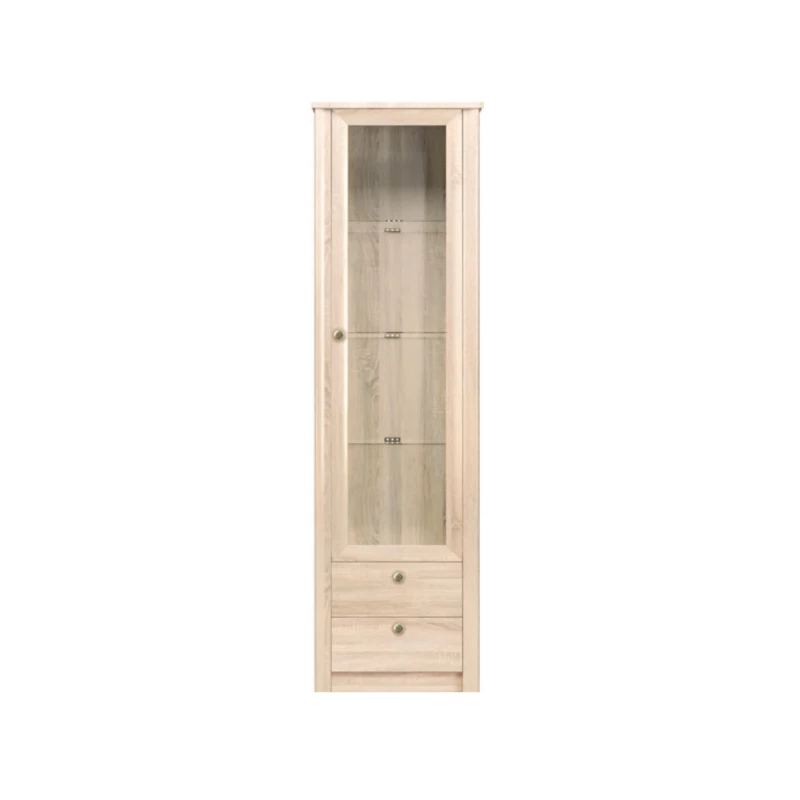 Schmale Vitrine mit Schubladen FRIDLEY – Sonoma-Eiche + GRATIS LED-Beleuchtung