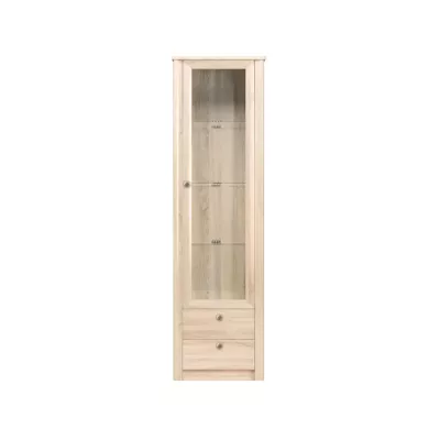 Schmale Vitrine mit Schubladen FRIDLEY – Sonoma-Eiche + GRATIS LED-Beleuchtung