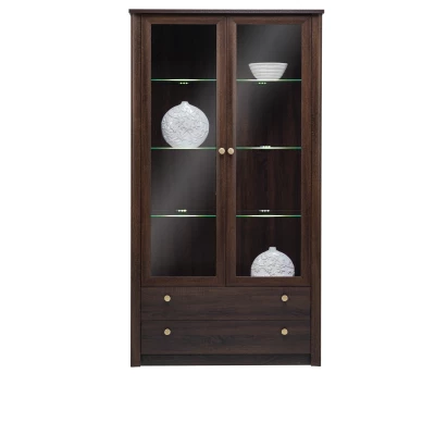 FRIDLEY Vitrine mit Schubladen – Sonoma Chocolate Oak + GRATIS LED-Beleuchtung