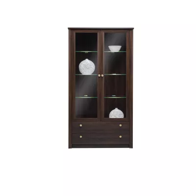 FRIDLEY Vitrine mit Schubladen – Sonoma Chocolate Oak + GRATIS LED-Beleuchtung