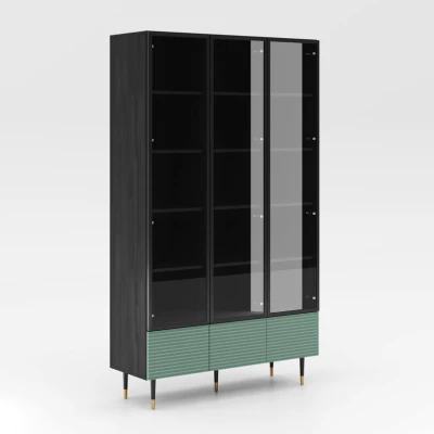 Hohe Vitrine MILIONA – Pistaziengrün/Grau