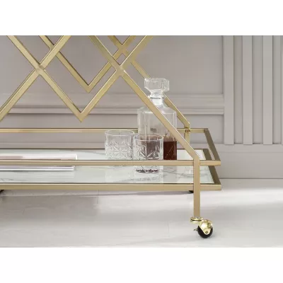 Designer Serviertisch NIKOLAS - weißer Marmor / Gold