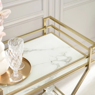 Designer Serviertisch NIKOLAS - weißer Marmor / Gold
