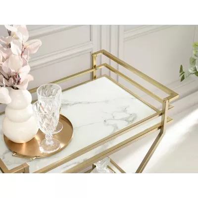 Designer Serviertisch NIKOLAS - weißer Marmor / Gold