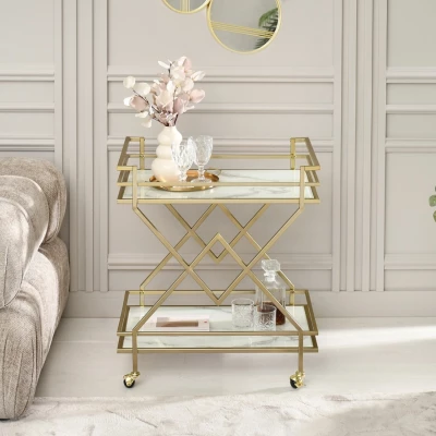 Designer Serviertisch NIKOLAS - weißer Marmor / Gold
