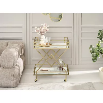 Designer Serviertisch NIKOLAS - weißer Marmor / Gold