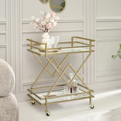 Designer Serviertisch NIKOLAS - weißer Marmor / Gold