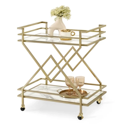 Designer Serviertisch NIKOLAS - weißer Marmor / Gold