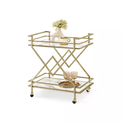 Designer Serviertisch NIKOLAS - weißer Marmor / Gold