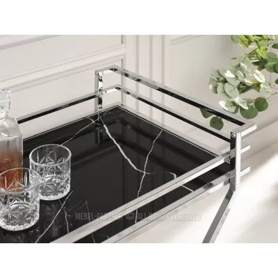Designer Serviertisch NIKOLAS - schwarzer Marmor / Chrom