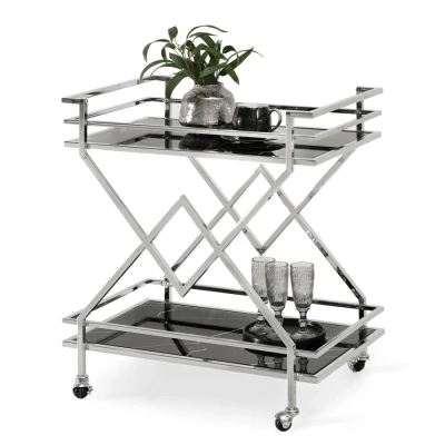 Designer Serviertisch NIKOLAS - schwarzer Marmor / Chrom