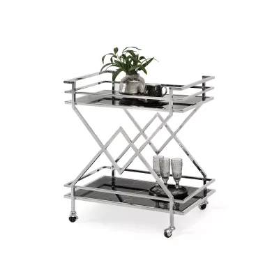 Designer Serviertisch NIKOLAS - schwarzer Marmor / Chrom