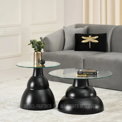 ANYA rundes Couchtisch-Set - schwarz