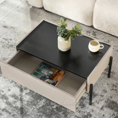TOMAN Couchtisch mit Schublade - beige / schwarz